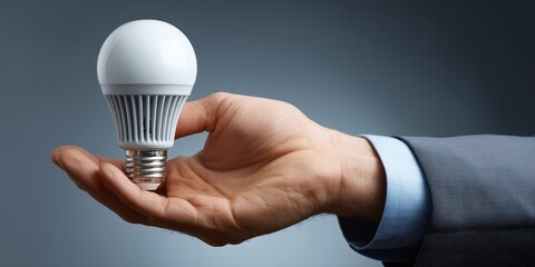 Professional Hand Holding Light Bulb Symbolizing Innovation in Clean Corporate Environment