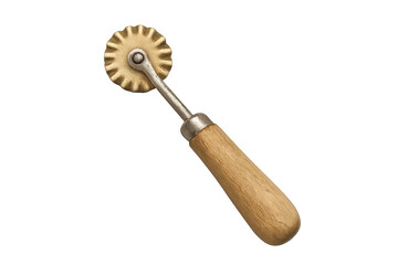 Vintage brass crimping wheel pastry cutter with wooden handle