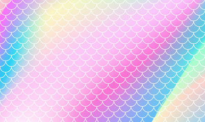 Pastel rainbow mermaid banner soft holographic gradient wave and seamless fish scale pattern texture