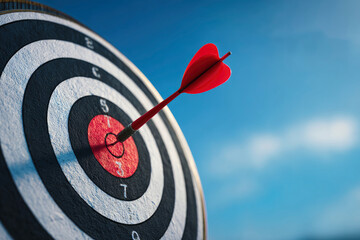 Red Dart Hits Bullseye on Target Board