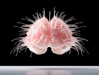 Abstract Pink Brain with Hair-like Filaments