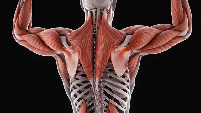 Detailed 3D Medical Animation Highlighting Shoulder and Deltoid Muscle Pain During Upper Body Workout