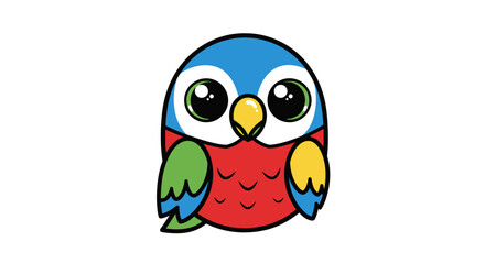 Cute cartoon parrot character with large expressive eyes and vibrant colors suitable for