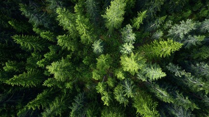 Aerial top view of summer green trees in rural forest