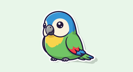 Cute cartoon parrot wearing headphones with a friendly appearance and vibrant colors