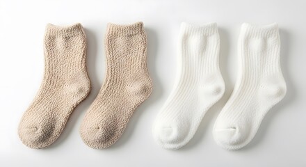 A pair of warm wool and cotton socks isolated on a white background as a clean textile object for winter fashion footwear