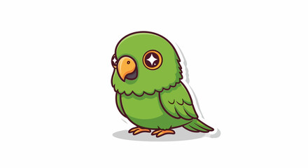 Cute Cartoon Parrot with Sparkling Eyes and Bright Green Plumage Illustration