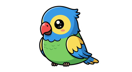 Cute cartoon parrot with vibrant colors and large expressive eyes in a playful style