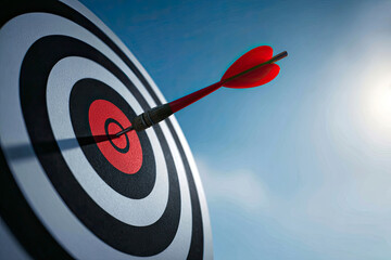 Red dart hitting the center of target