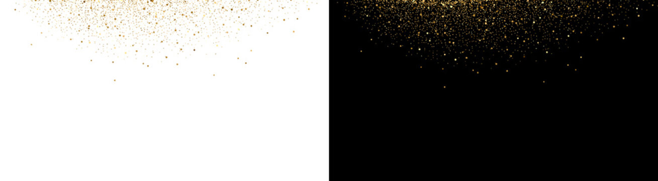 PNG image of&nbsp;Shimmering gold glitter confetti raining down from the top corners against a deep creating a festive border effect on transparent background