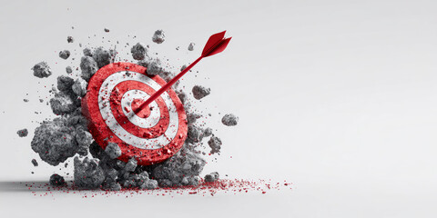 Red arrow hits target, stone fragments fly