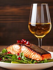 Pan-Seared Salmon with Asparagus, Pomegranate, and White Wine