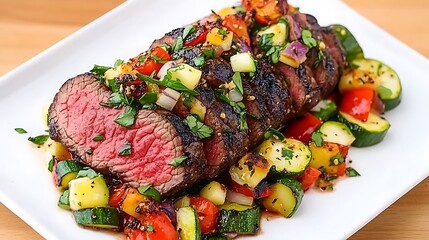 Grilled Steak with Roasted Summer Vegetable Medley