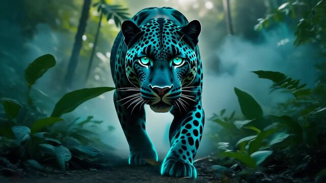 Mysterious Black Panther Emerges from Misty Jungle.