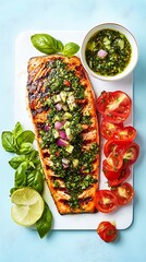 Grilled Salmon with Herb Sauce & Cherry Tomatoes