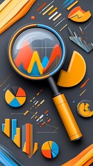Magnifying Glass Analyzing Data Charts Graphs