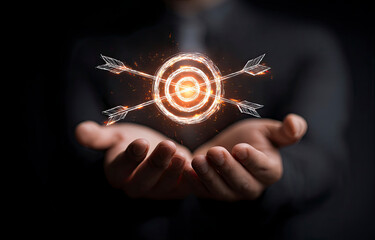 Glowing Target with Arrows in Hands