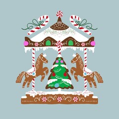  Christmas festival in a charming carousel-inspired atmosphere. The design evokes romance, joy, and festive wonder, bringing together classic Christmas elements in a warm and magical setting. Its ele