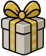 White Cream Christmas Gift Box with Snowflake Ribbon and Gold Bow