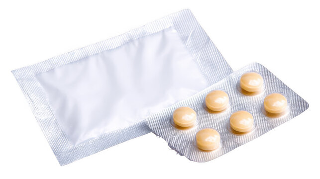 White powder of oral rehydration salts, also known as ors, packed in a transparent plastic sachet, providing essential electrolytes for dehydration treatment, isolated on a transparent background