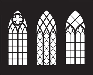 Gothic windows vector illustration collection ornate architectural elements for church and castle projects