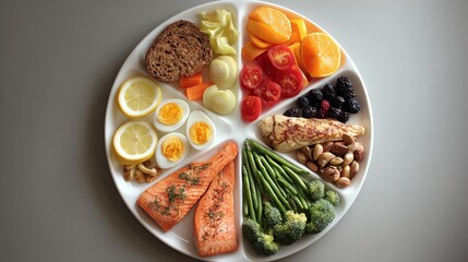 A vibrant plate filled with wholesome foods showcasing a colorful variety of fruits, vegetables, grains, and proteins for balanced nutrition.