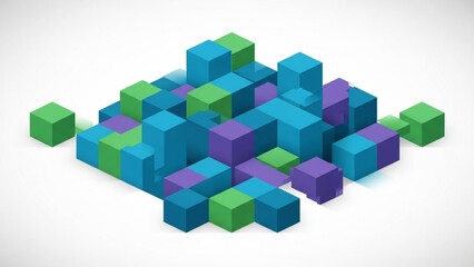 Obraz premium Colorful abstract geometric cubes arrangement in shades of blue, green, and purple