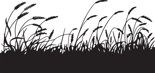 Silhouette of wheat field and grass on transparent background agricultural landscape element for country farm scenes