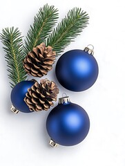 Winter Holiday Decoration: Blue Ornaments & Pine Cones