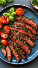 Grilled Steak Slices with Roasted Cherry Tomatoes & Basil