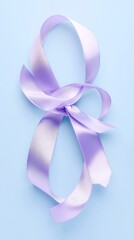 Lavender Silk Ribbon Bow on Light Blue Background