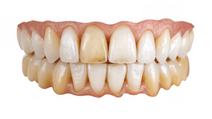 Set of decaying teeth showing the negative effects of tobacco and poor hygiene, isolated on a transparent background, perfect for health and dental awareness campaigns