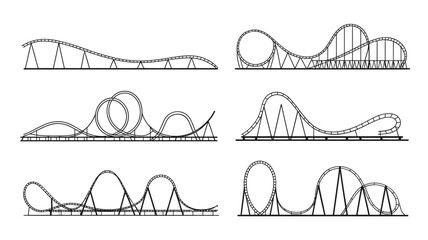 Schematic illustrations of various roller coaster track designs and layouts