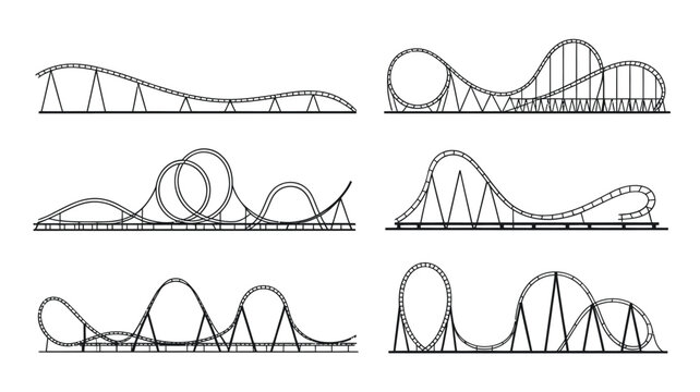 Schematic illustrations of various roller coaster track designs and layouts