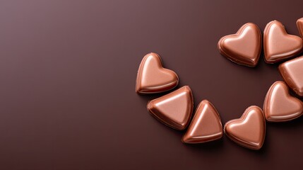 Delicious Chocolate Hearts on a Rich Brown Background for Romantic Occasions and Sweet Treats, Perfect for Valentine's Day and Celebrations