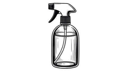 Detailed sketch of a clear spray bottle with a black trigger mechanism