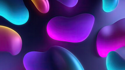 Abstract vibrant shapes with soft edges glowing in purple and blue hues against a dark background, creating a modern and dynamic visual experience