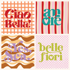 Retro lines with Summer slogan 90`s vintage  poster amore ciao bella belle fiori yes sea wave  © sevde
