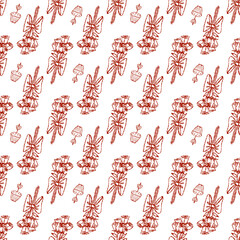 Whimsical pattern in red, design for card, parties and restaurants