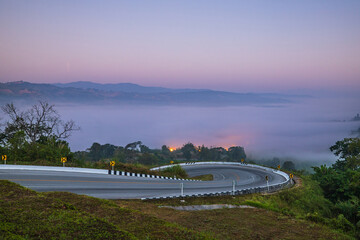 Beautiful road in the morning  on countryside of Leoi province, Thailand.