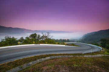 Beautiful road in the morning  on countryside of Leoi province, Thailand.