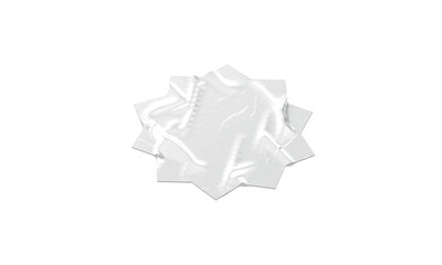 Naklejka premium Blank white sharp round adhesive crumpled tape mockup, png, transparent background, 3d rendering. Empty grunge wrinkled glue piece for fix mock up, cut out. Clear sticking binder circle tag material t