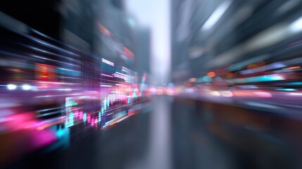 Abstract Digital Background with Blurred Lights and Colorful Graphs Showing Financial Trends in Modern City Environment