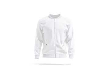 Blank white bomber jacket mockup, png, transparent background, 3d rendering. Empty windbreaker clothing with zipper mock up, cut out. Clear satin or textile waterproof coat for urban outwear template. © Alexandr Bognat