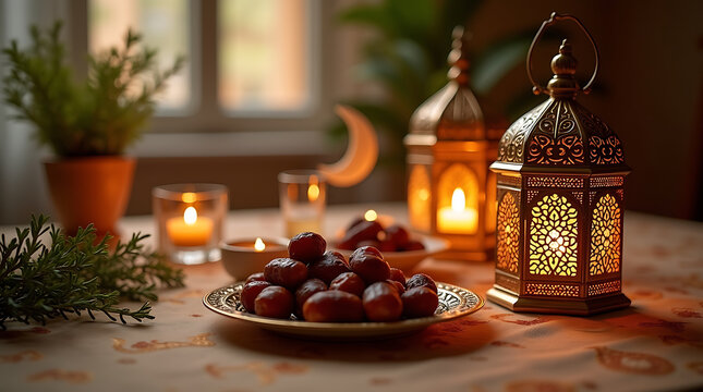 Ramadan Iftar Table with Dates and Lantern &ndash; Islamic Concept