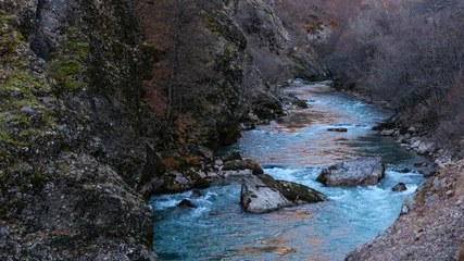 Fleecedeken met foto Bos rivier waterfall in the forest  © sm24