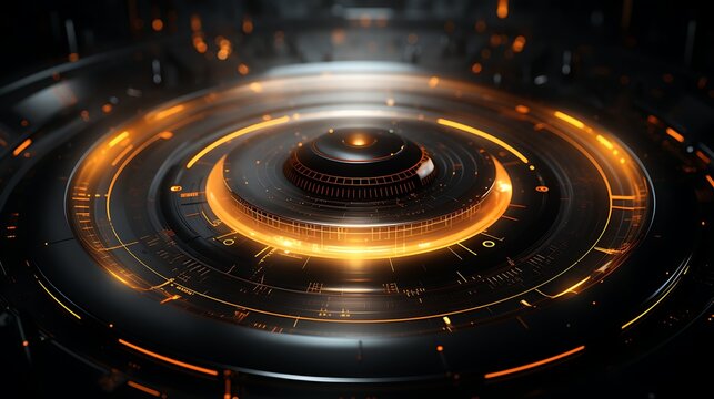 Futuristic illuminated circular structure representing advanced technology and digital data flow - Powered by Adobe