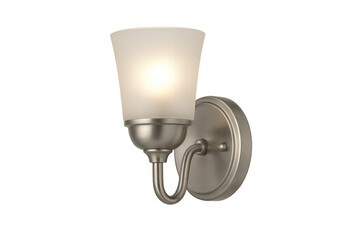 Fototapeta premium Wall sconce light fixture with illuminated frosted glass shade and brushed nickel finish, providing ambient home lighting