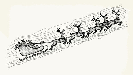 Fototapeta premium Minimalist santa claus sleigh with reindeer silhouette vector sketch