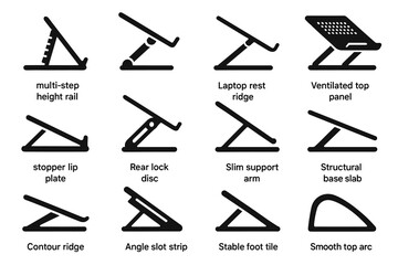 Obraz premium Tilt risers plate disc slim top slot contour adjustable vector laptop icon